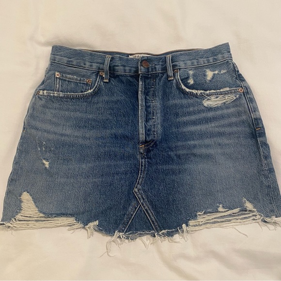 Agolde Distressed Denim Mini Skirt - Picture 1 of 3
